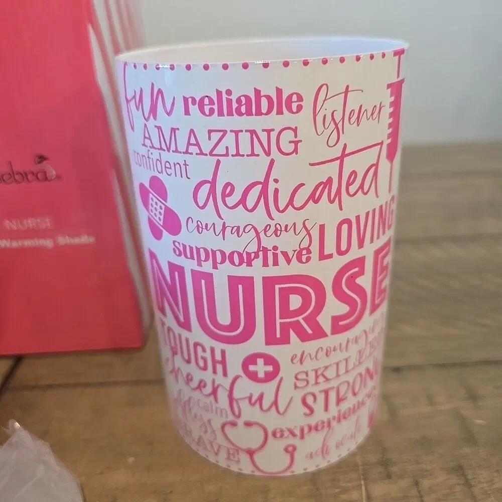 Dedicated Nurse Pink Zebra White Shade Pink Letters W/Dish & Warming Lamp Base